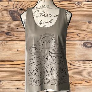 Anthropologie Sunday In Brooklyn Koel Lasercut Tan Leather Tank Top Size Small.